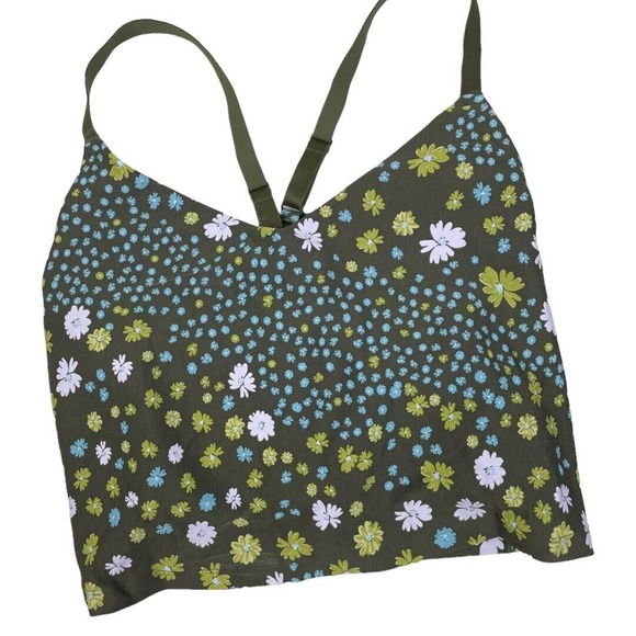 aerie Other - Aerie XXL Offline Real Me Longline Racerback Sports Bra Green Retro Floral Cross
